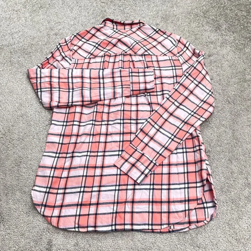 J.Crew Classic Popover Shirt Womens Small Rose Pink Tartan Plaid Flannel Cotton
